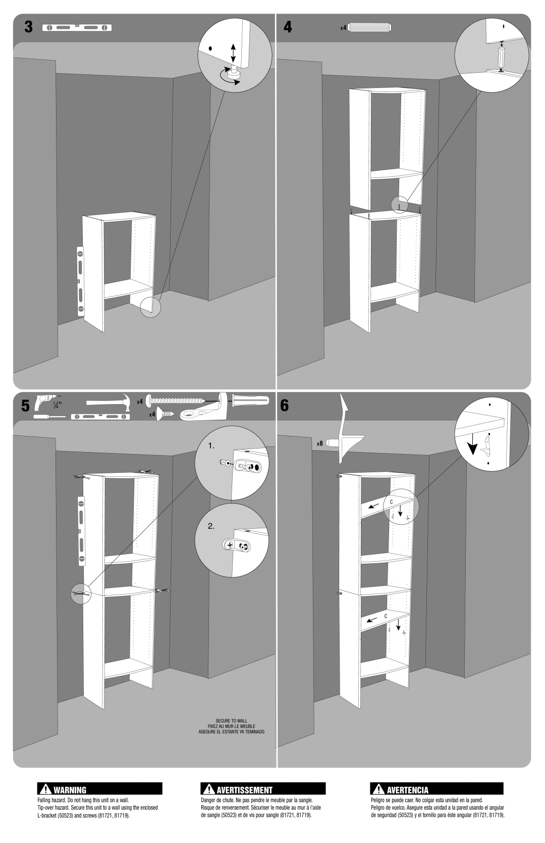 Closet Maid D25TS manual Avertissement Avertencia, Falling hazard. Do not hang this unit on a wall 