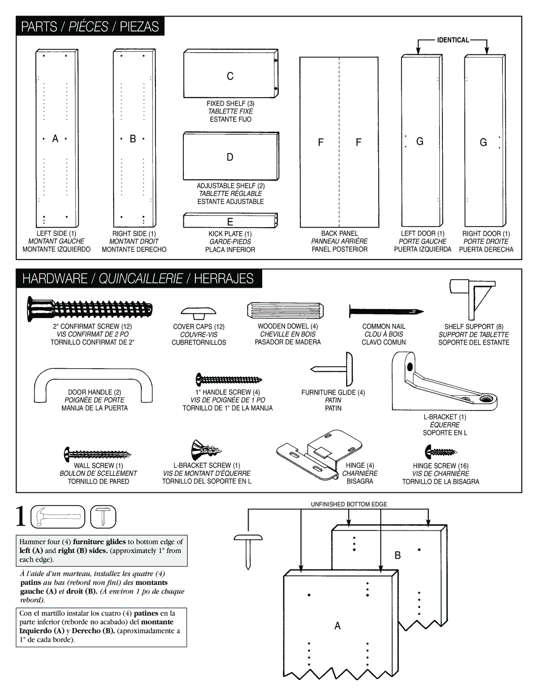 Closet Maid PSC24 instruction sheet Parts / Piéces / Piezas 