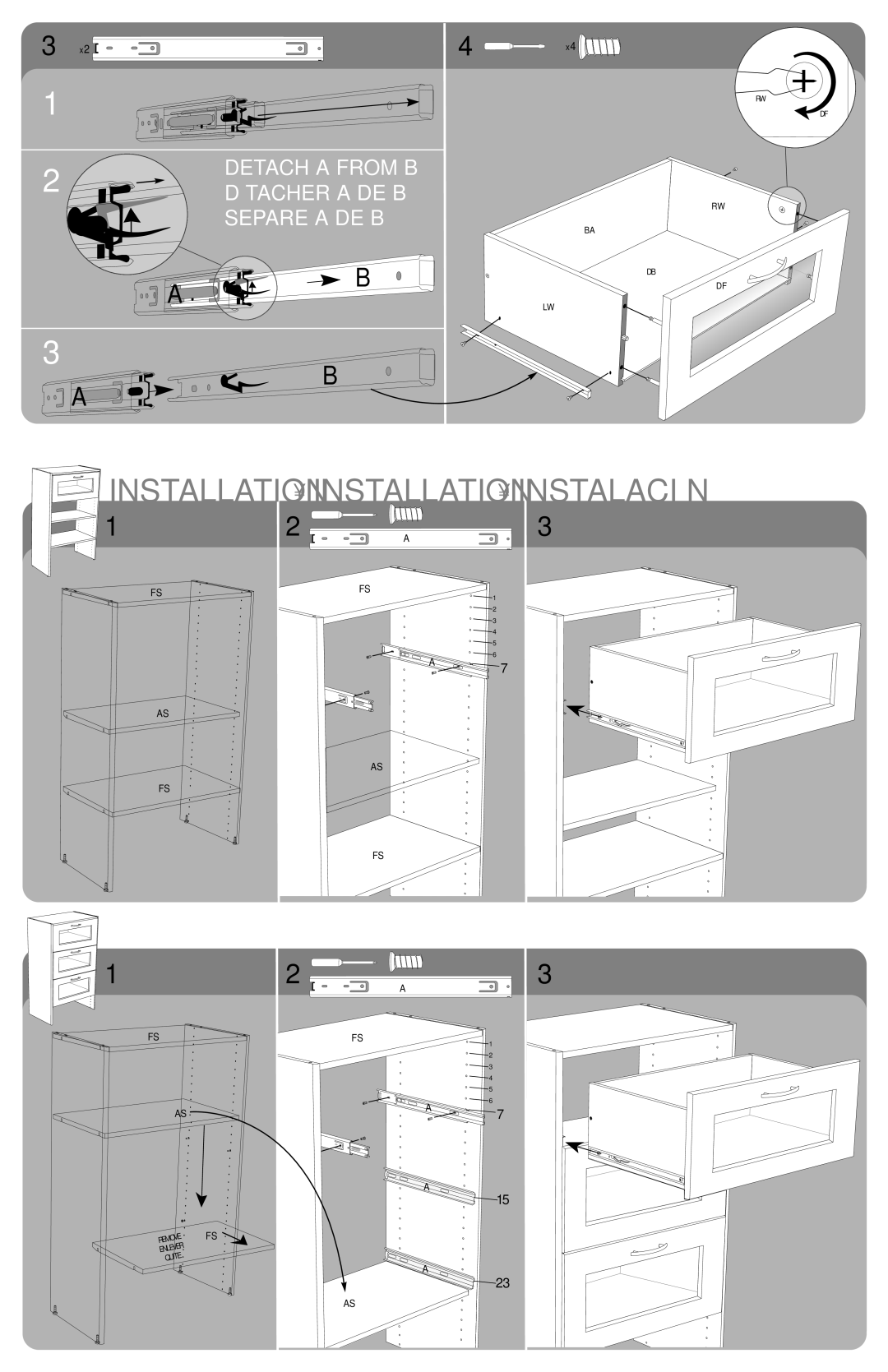 Closet Maid S25GDW10, S16GDW10 manual Installation Installation Instalación 