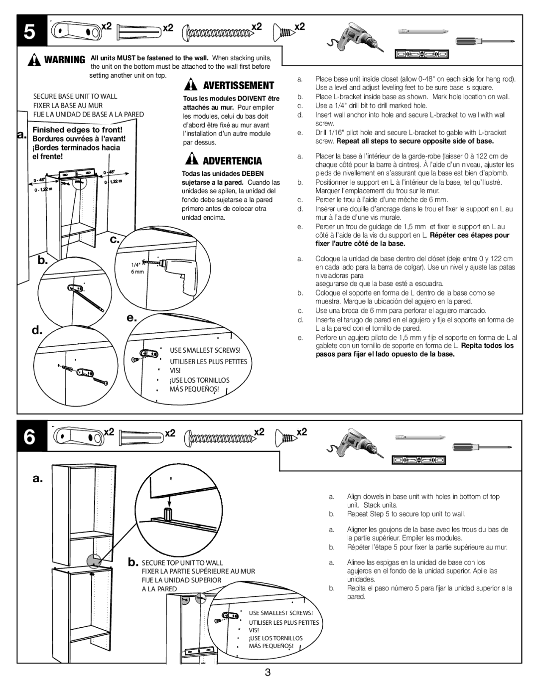 Closet Maid S16TS, S25TS manual Avertissement 