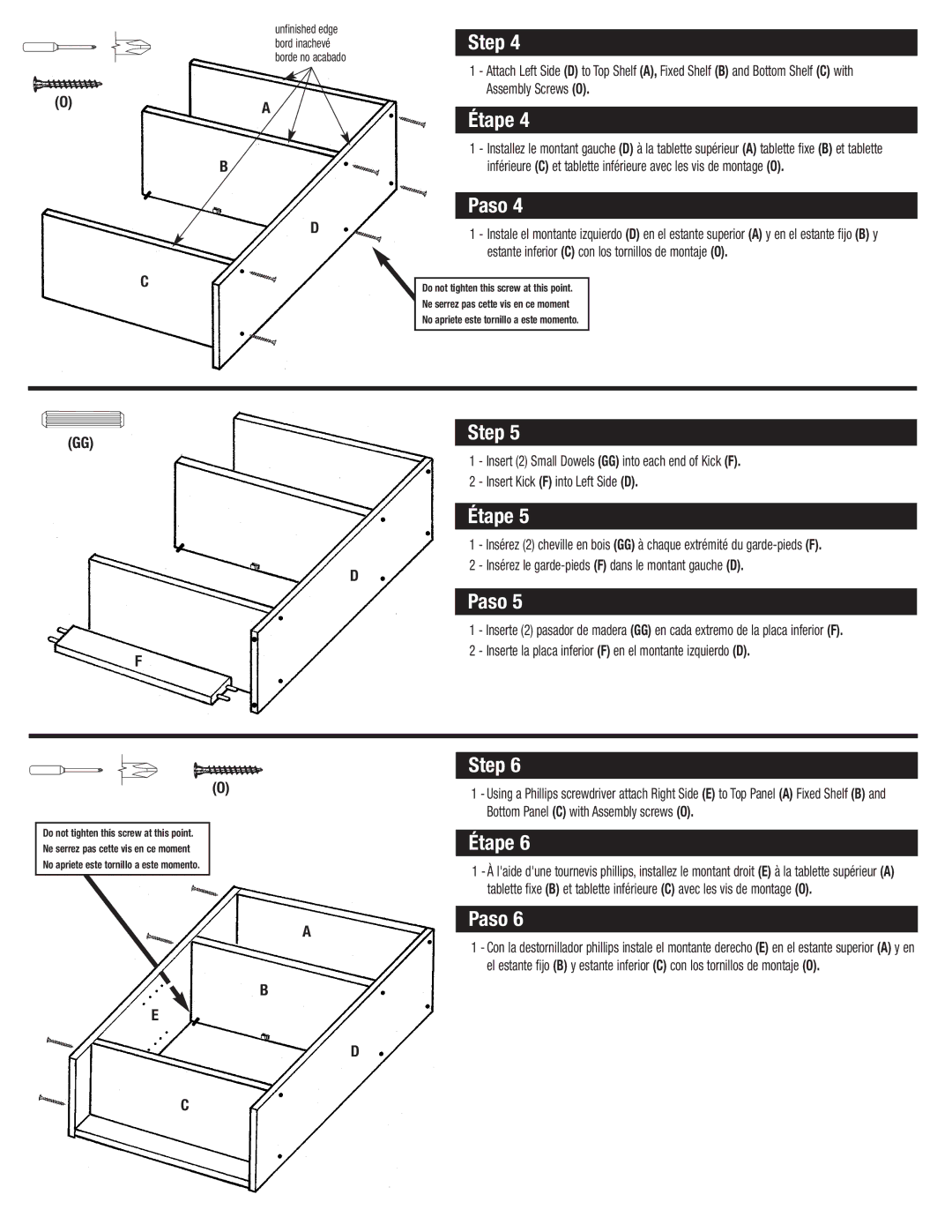 Closet Maid SO2DDW manual Bottom Panel C with Assembly screws O 