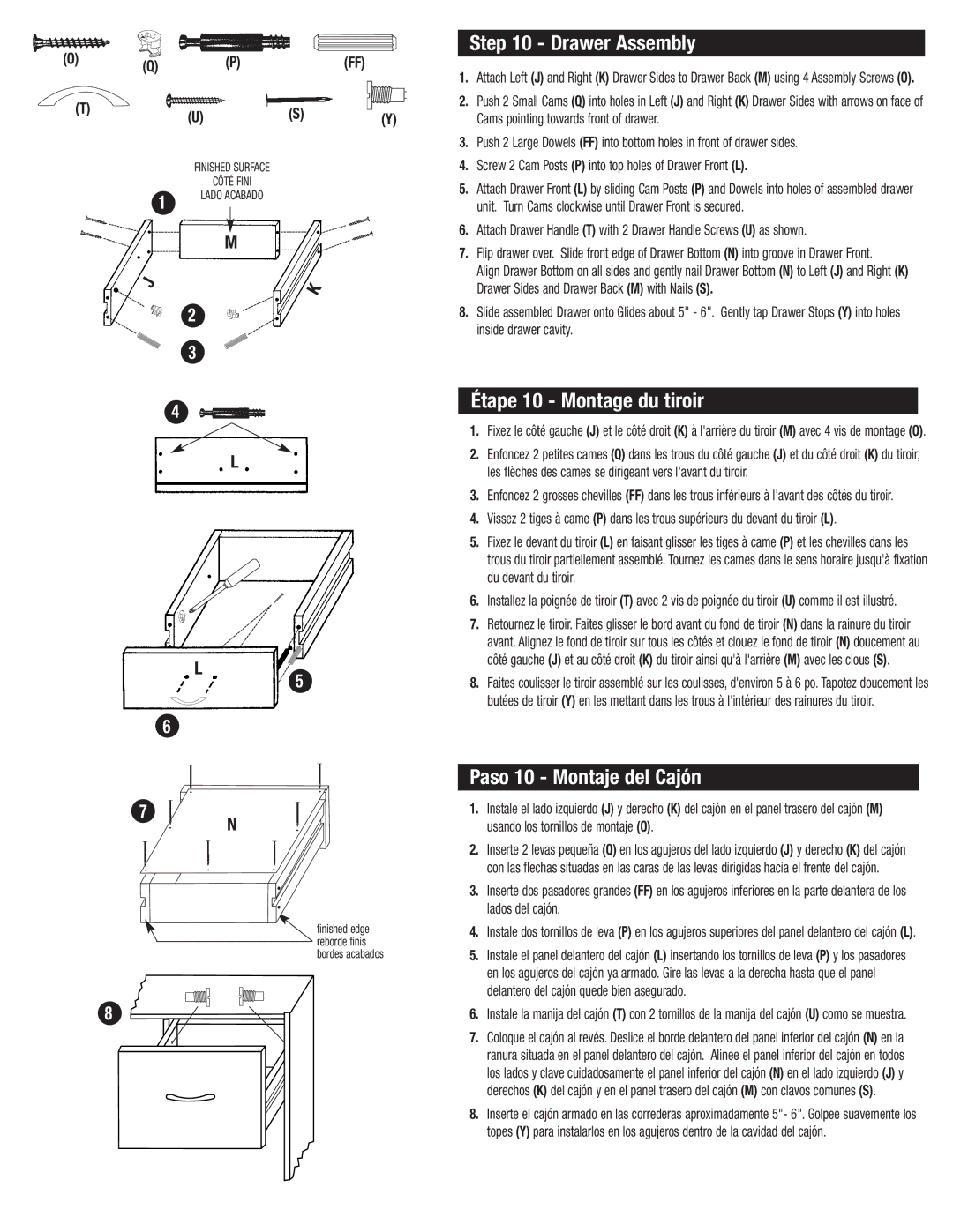 Closet Maid SO2DDW manual Drawer Assembly, Étape 10 Montage du tiroir, Paso 10 Montaje del Cajón, Du devant du tiroir 