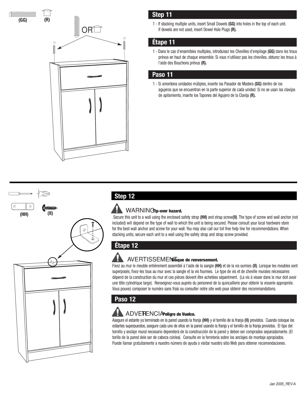 Closet Maid SO2DDW manual If dowels are not used, insert Dowel Hole Plugs R, Laide des Bouchons prévus R 