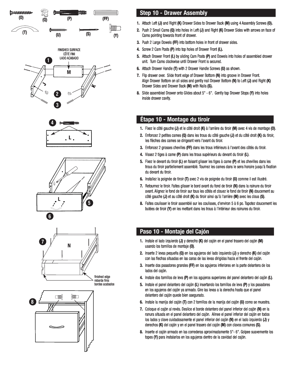 Closet Maid SO2DDW manual Drawer Assembly, Étape 10 - Montage du tiroir, Paso 10 - Montaje del Cajón 