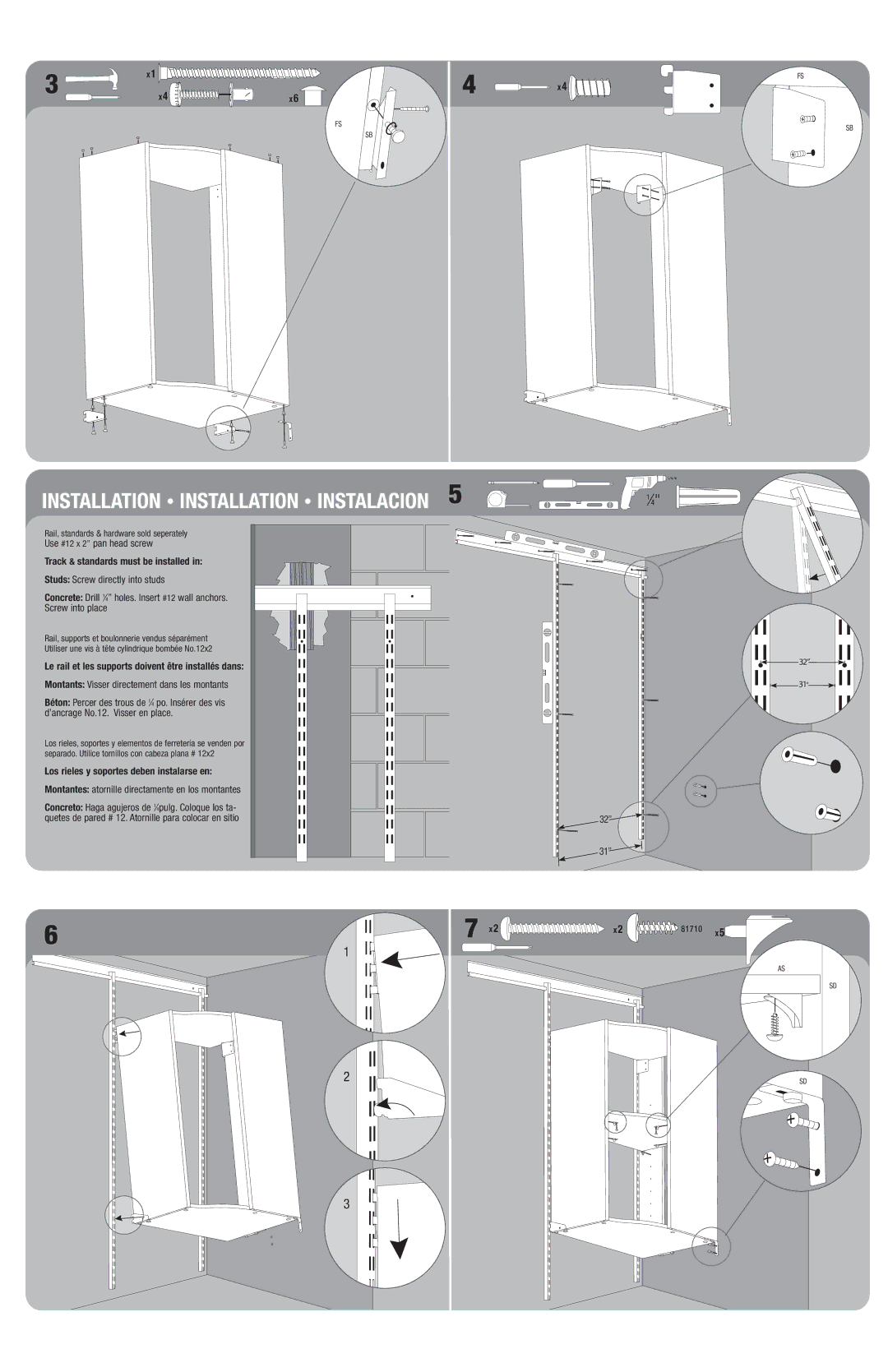 Closet Maid SRNR manual Installation Installation Instalacion 