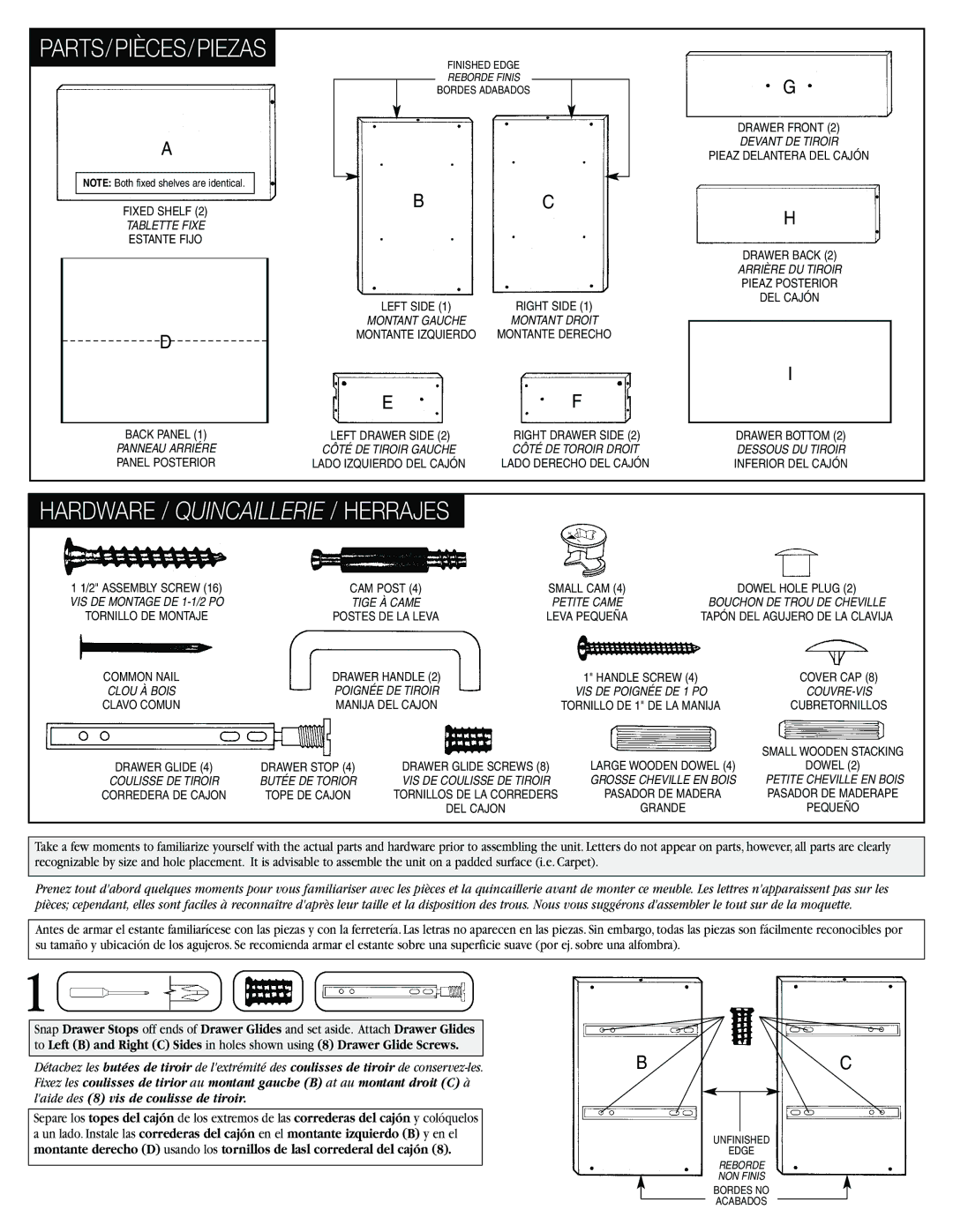 Closet Maid SSO2DW instruction sheet Parts/Pièces/Piezas 