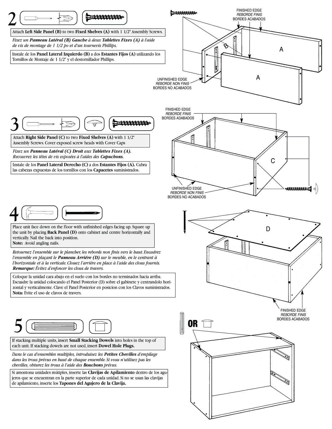 Closet Maid SSO2DW instruction sheet Fixez un Panneau Latéral C Droit aux Tablettes Fixes a 