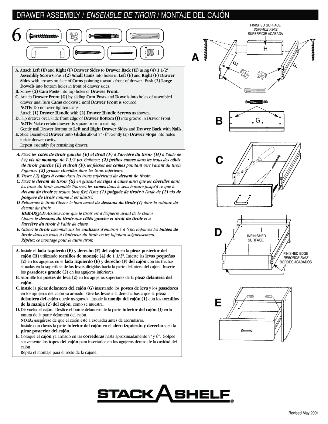 Closet Maid SSO2DW instruction sheet Drawer Assembly / Ensemble DE Tiroir / Montaje DEL Cajón 