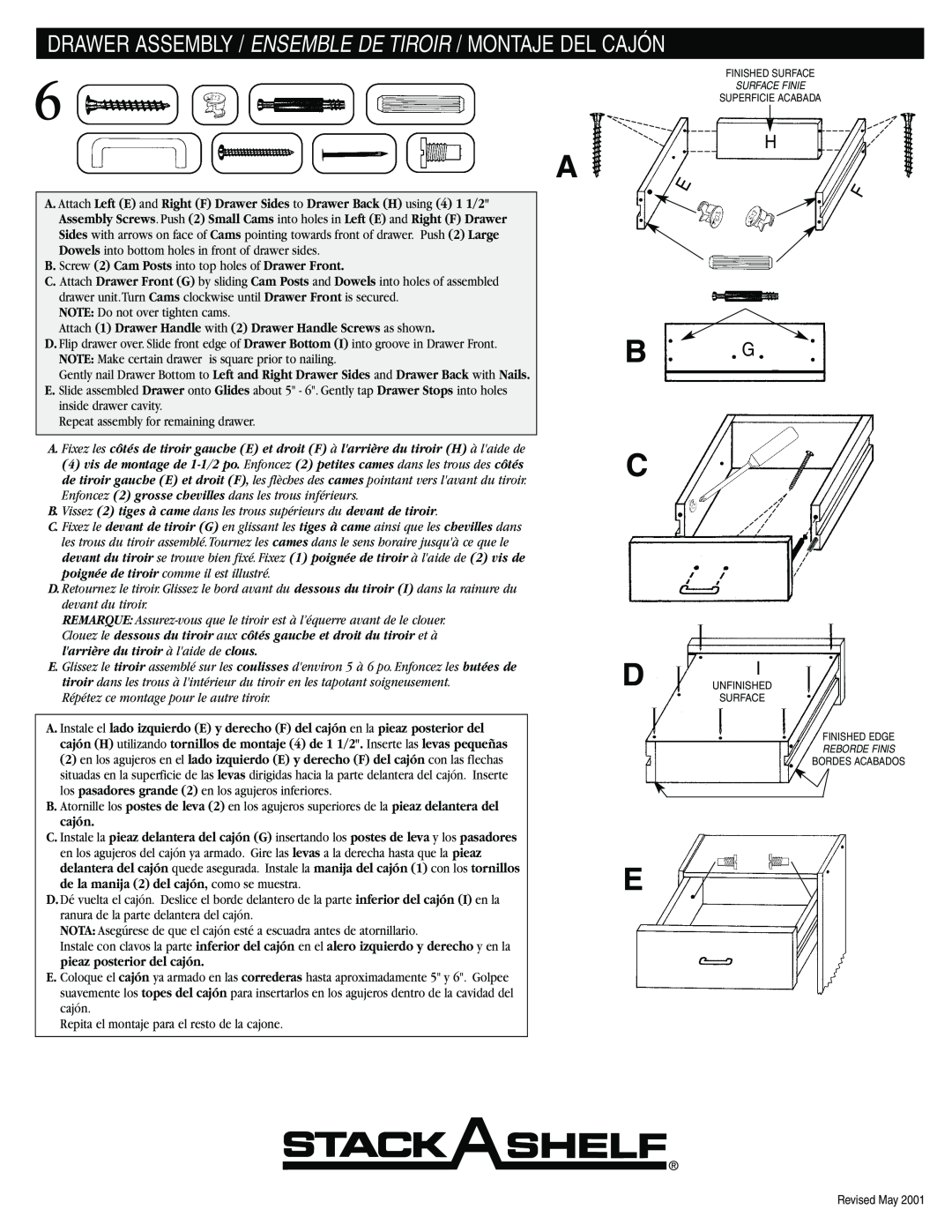 Closet Maid SSO2DW instruction sheet B G C, Drawer Assembly / Ensemble De Tiroir / Montaje Del Cajón 