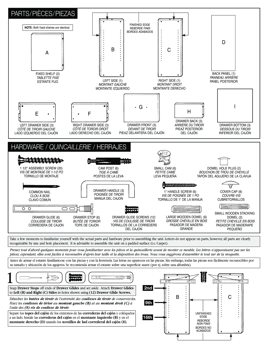 Closet Maid SSO3DW instruction sheet Parts/Pièces/Piezas 