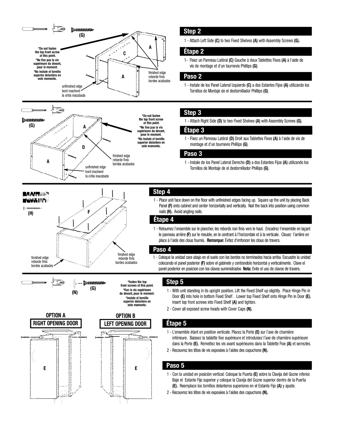 Closet Maid SSODR manual Option a Right Opening Door Option B 