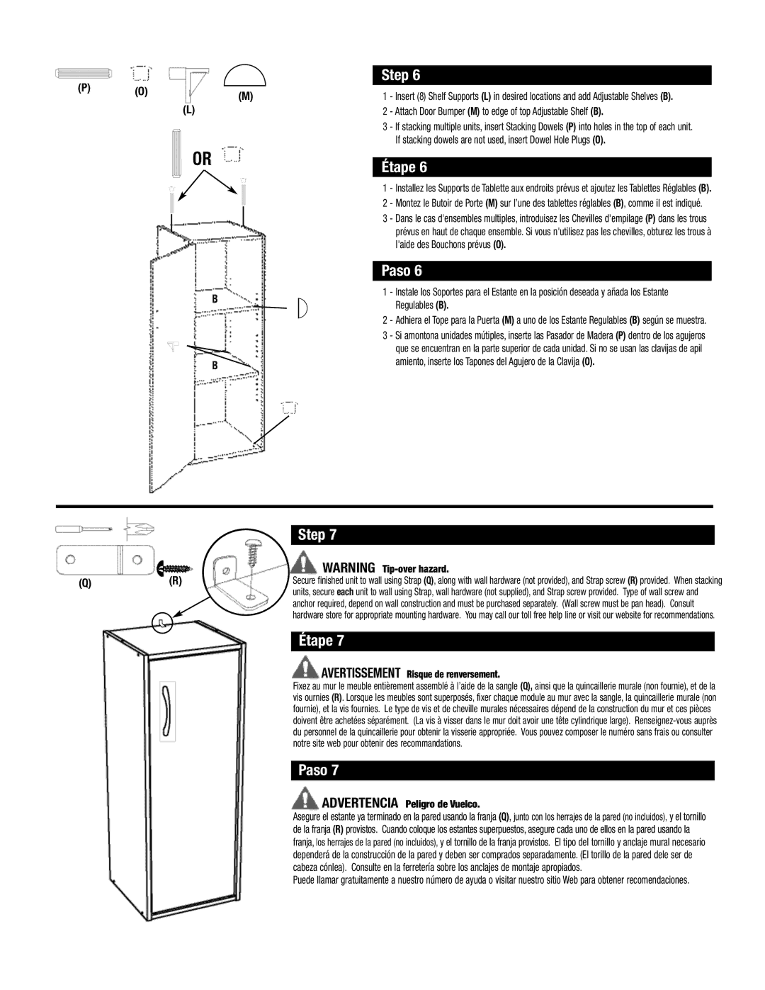 Closet Maid SSODR manual Attach Door Bumper M to edge of top Adjustable Shelf B 