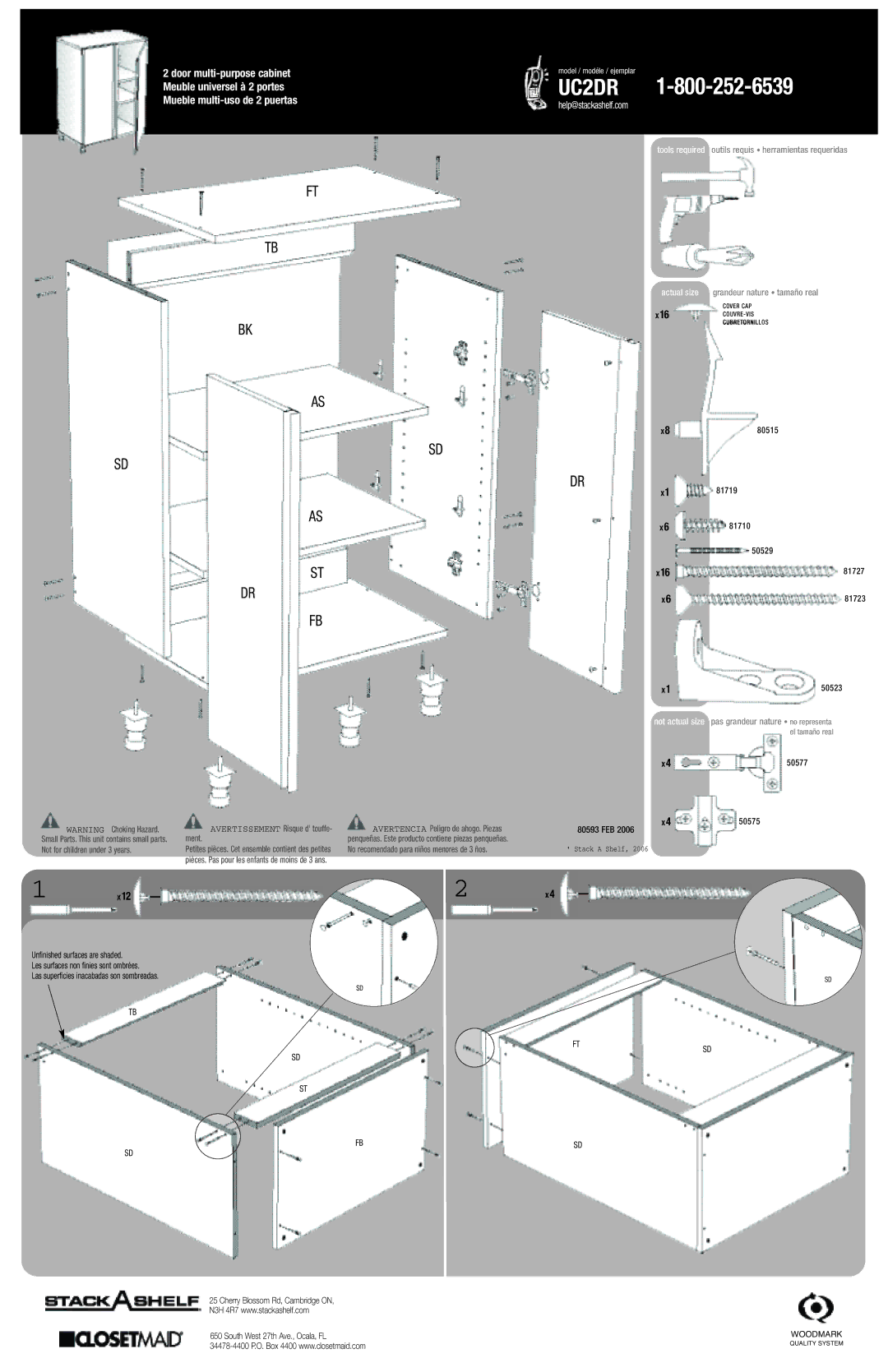 Closet Maid UC2DR manual Avertencia Peligro de ahogo. Piezas Ment, No recomendado para niños menores de 3 ños 