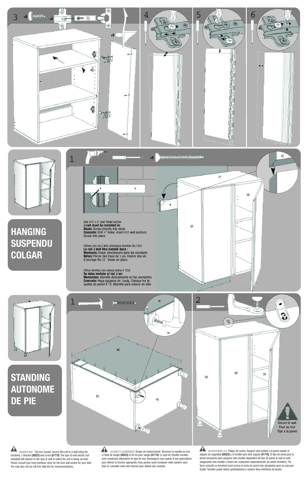 Closet Maid UC2DR manual Hanging, Suspendu, Colgar 