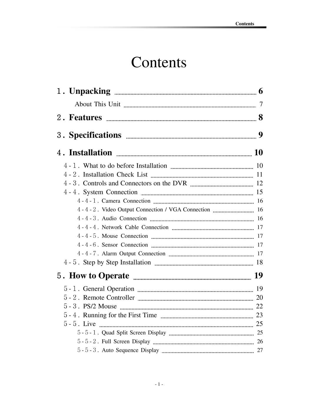 Clover Electronics CDR0410, CDR0430 instruction manual Contents 