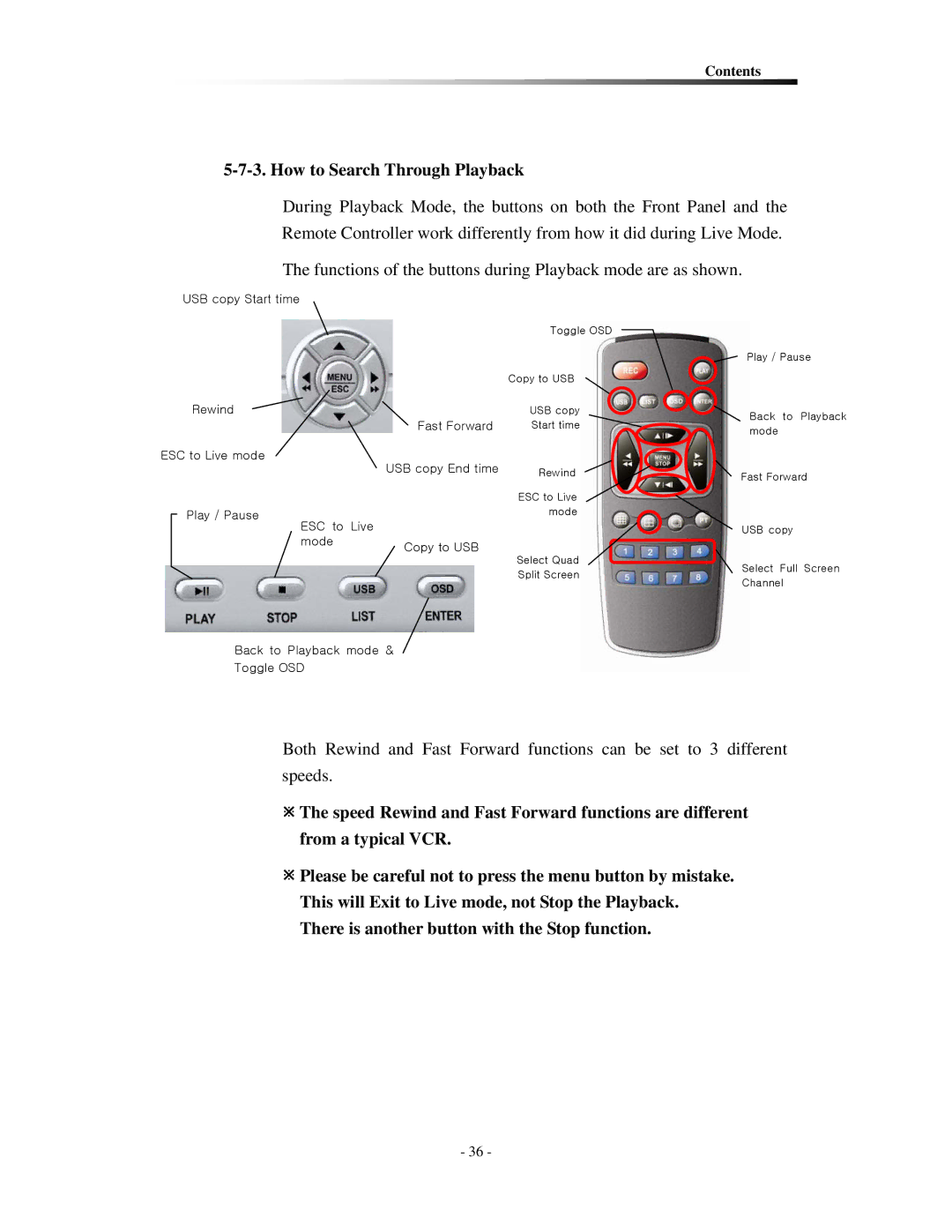 Clover Electronics CDR0430, CDR0410 How to Search Through Playback, There is another button with the Stop function 