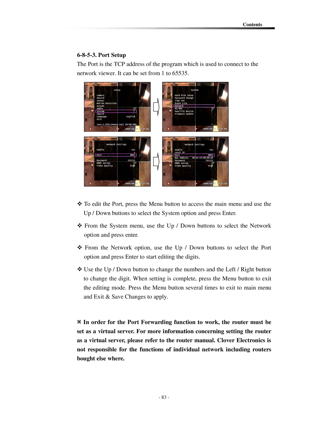 Clover Electronics CDR0410, CDR0430 instruction manual Port Setup 