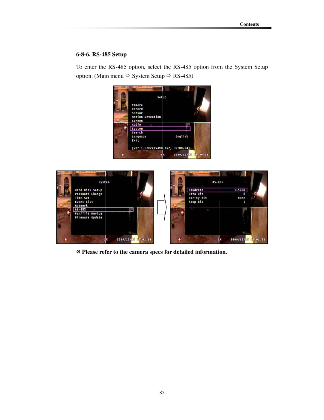 Clover Electronics CDR0410, CDR0430 RS-485 Setup, Please refer to the camera specs for detailed information 