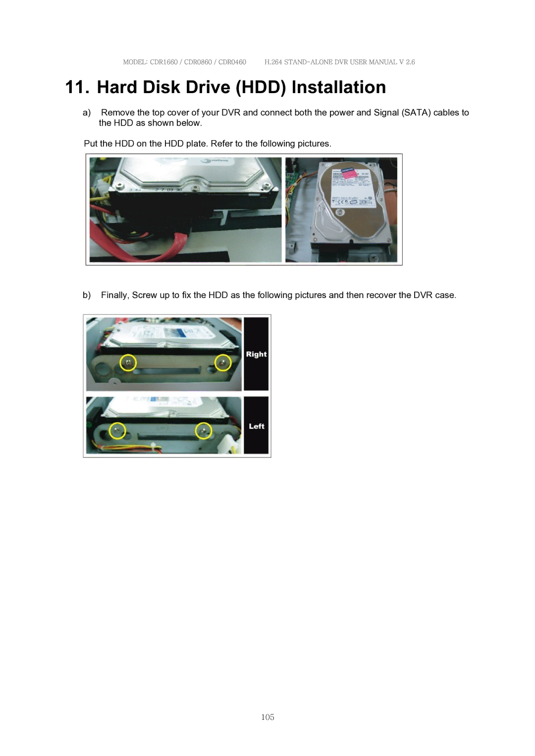 Clover Electronics CDR0860, CDR1660, CDR0460 manual Hard Disk Drive HDD Installation 