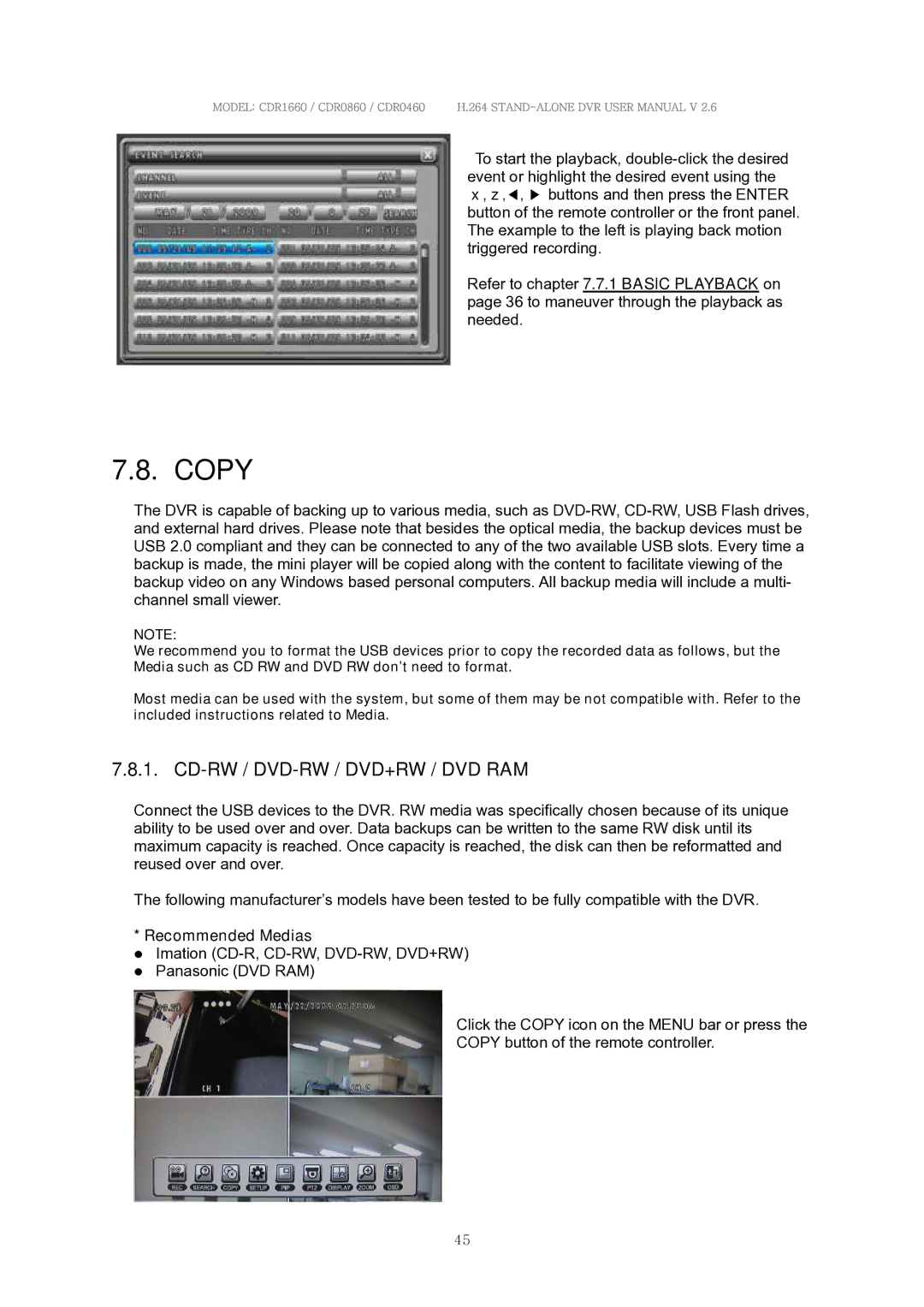 Clover Electronics CDR0860, CDR1660, CDR0460 manual Cd-Rw / Dvd-Rw / Dvd+Rw / Dvd Ram, Recommended Medias 