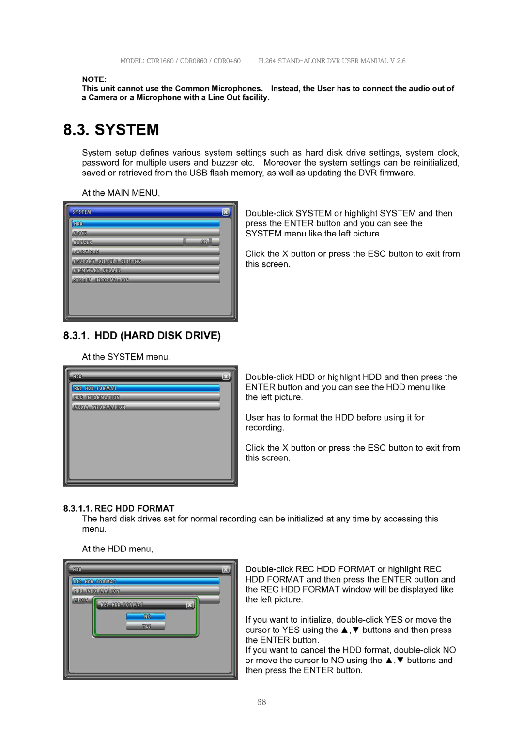 Clover Electronics CDR0460, CDR0860, CDR1660 manual System, HDD Hard Disk Drive, REC HDD Format 