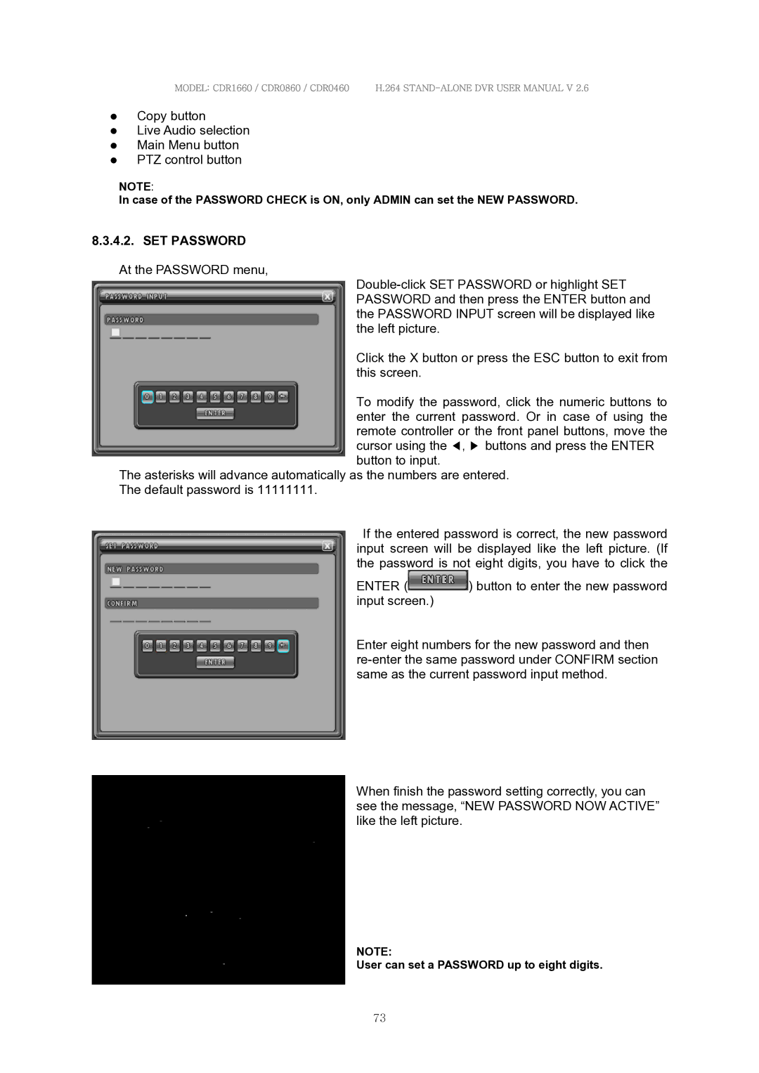 Clover Electronics CDR1660, CDR0860, CDR0460 manual SET Password 