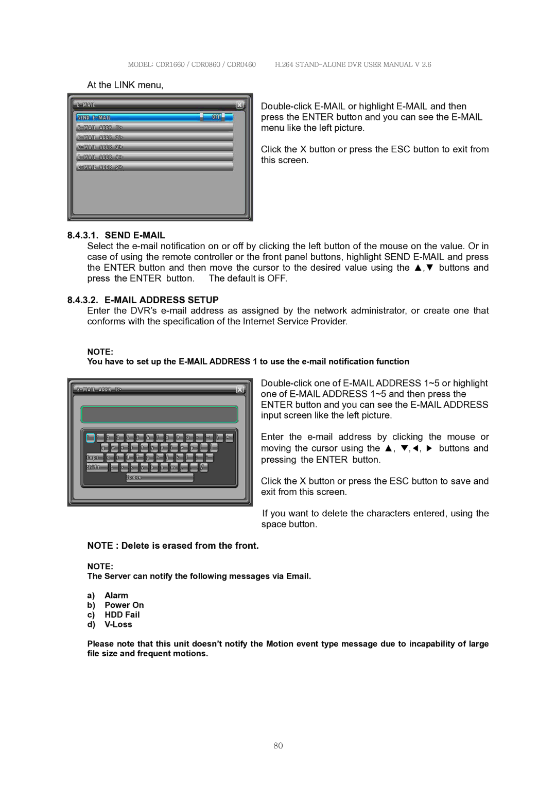 Clover Electronics CDR0460, CDR0860, CDR1660 manual Send E-MAIL, Mail Address Setup 