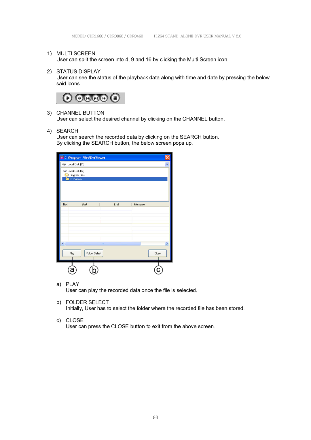 Clover Electronics CDR0860, CDR1660, CDR0460 manual Multi Screen, Status Display, Channel Button, Search 