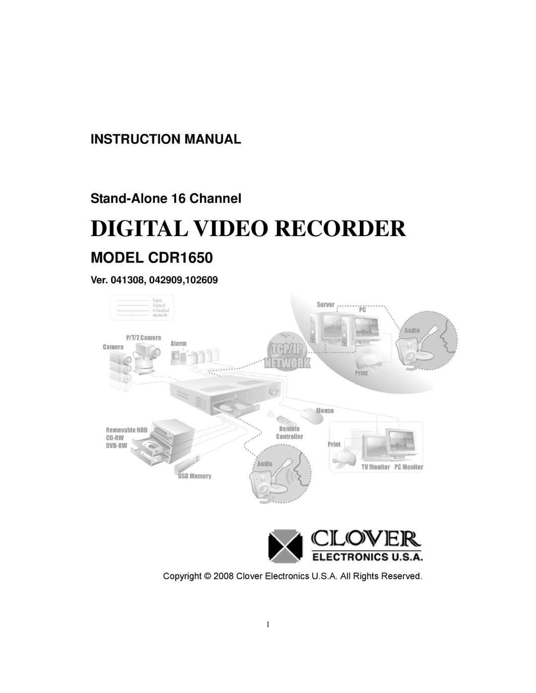 Clover Electronics CDR1650 instruction manual Digital Video Recorder 