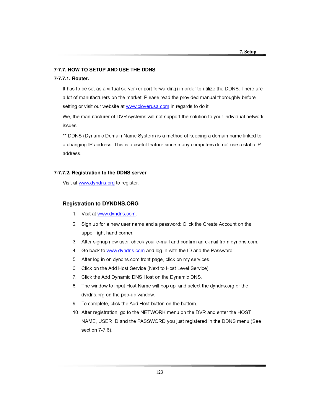 Clover Electronics CDR1650 HOW to Setup and USE the Ddns 7-7.7.1. Router, Registration to the Ddns server 