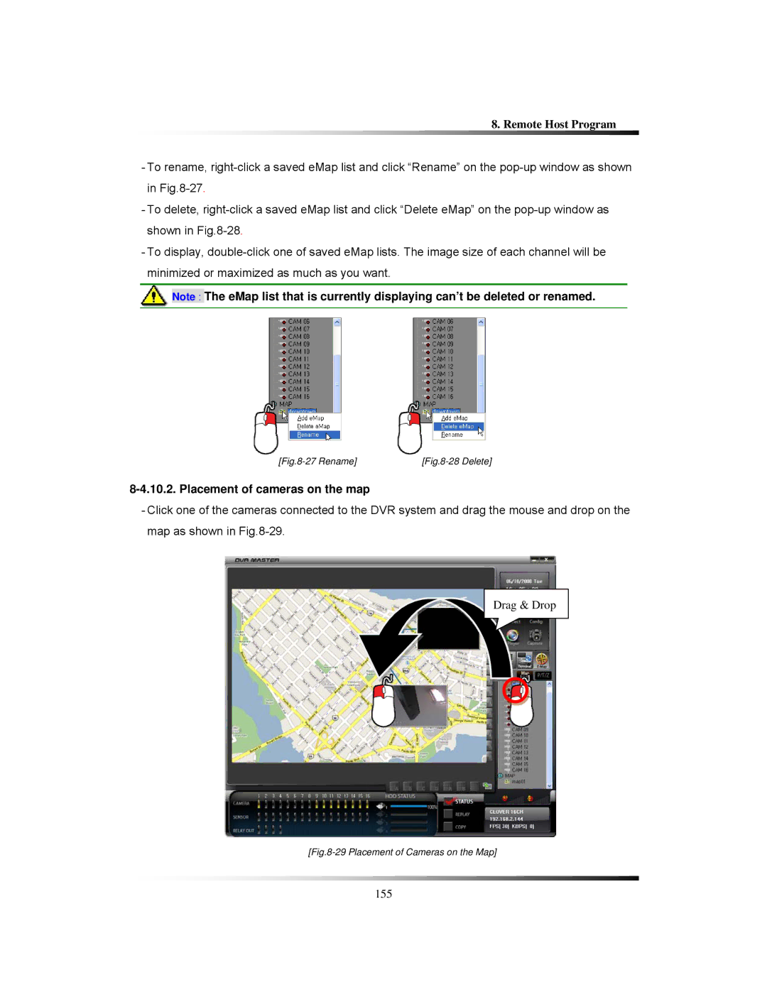 Clover Electronics CDR1650 instruction manual Placement of cameras on the map, Rename 