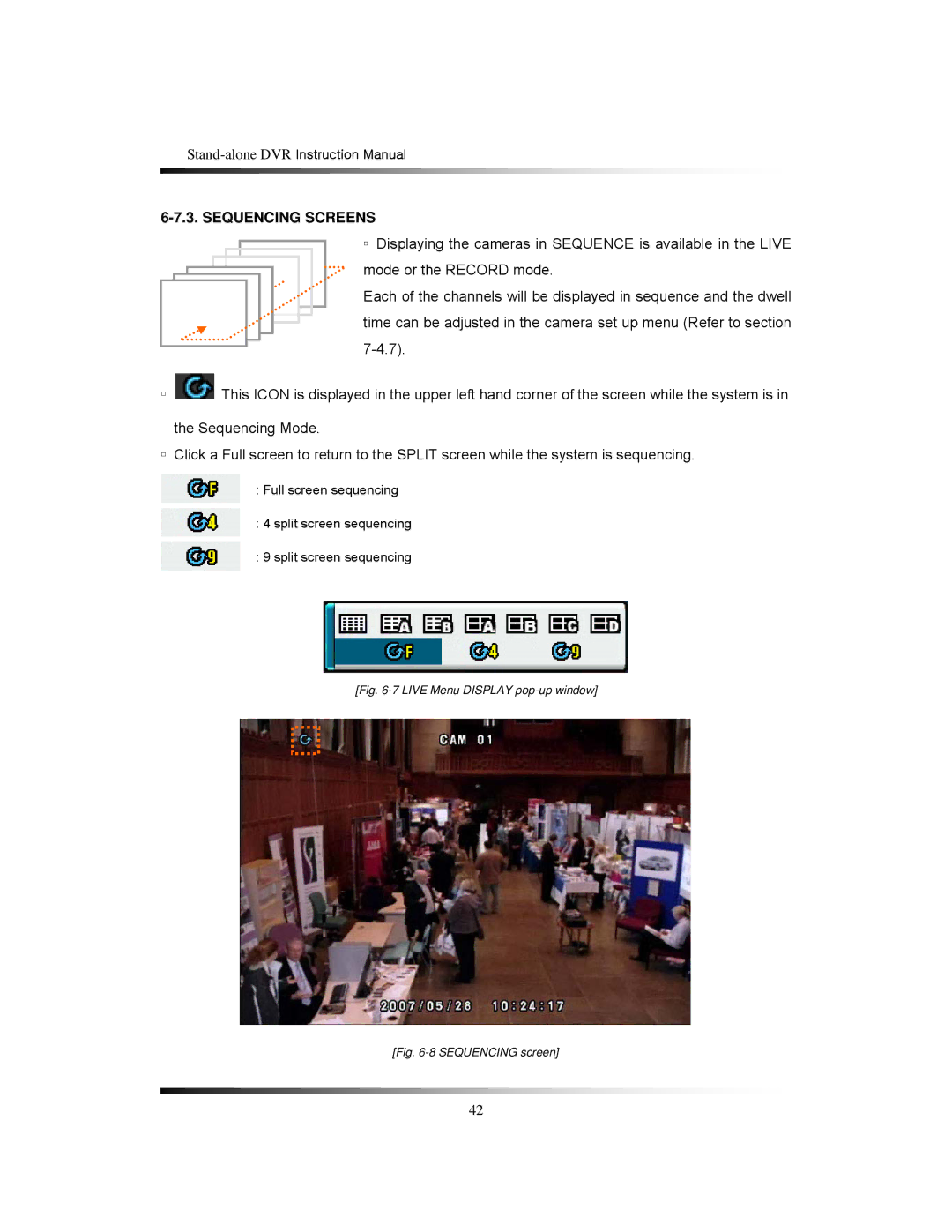 Clover Electronics CDR1650 instruction manual Sequencing Screens, Live Menu Display pop-up window 