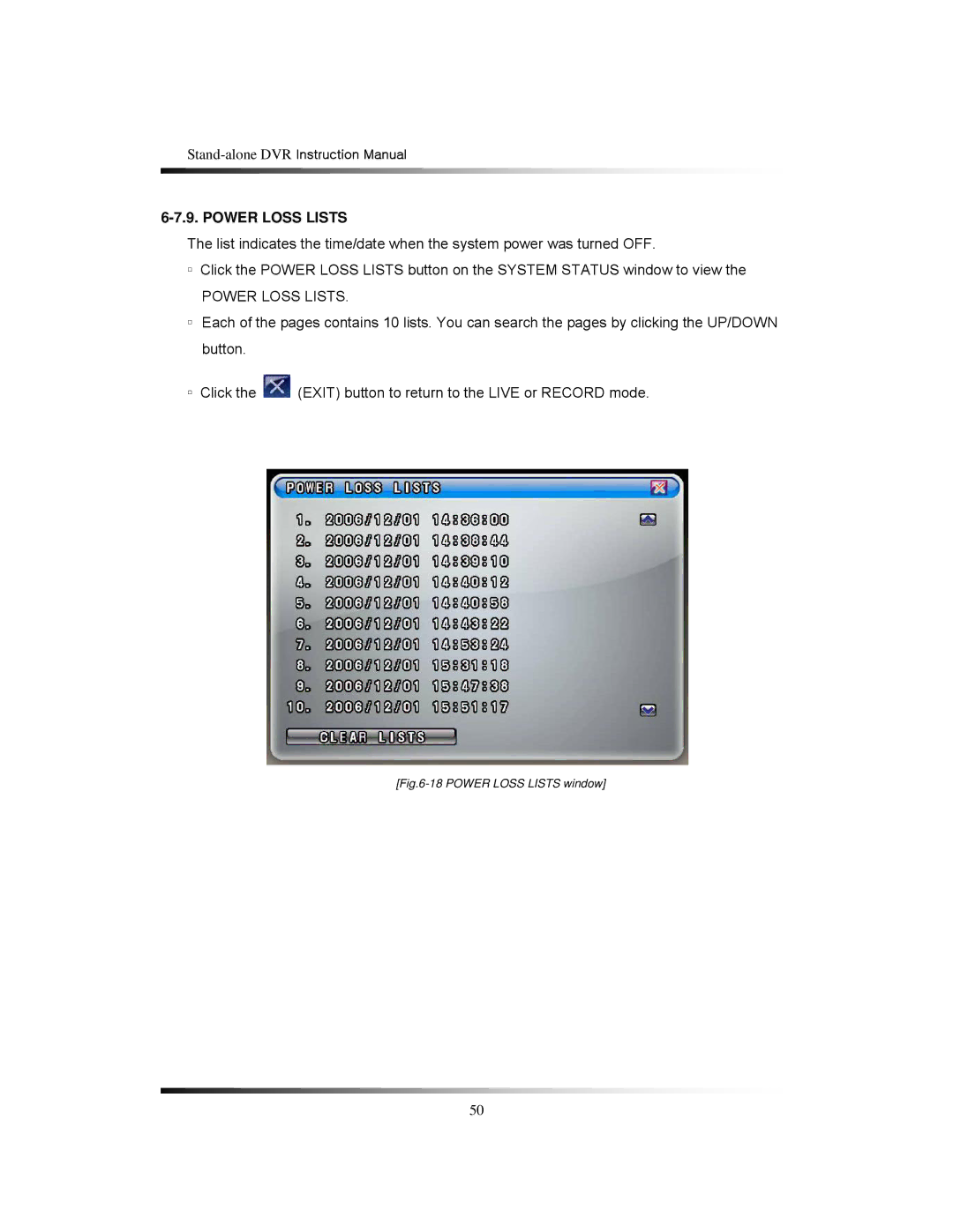 Clover Electronics CDR1650 instruction manual Power Loss Lists 