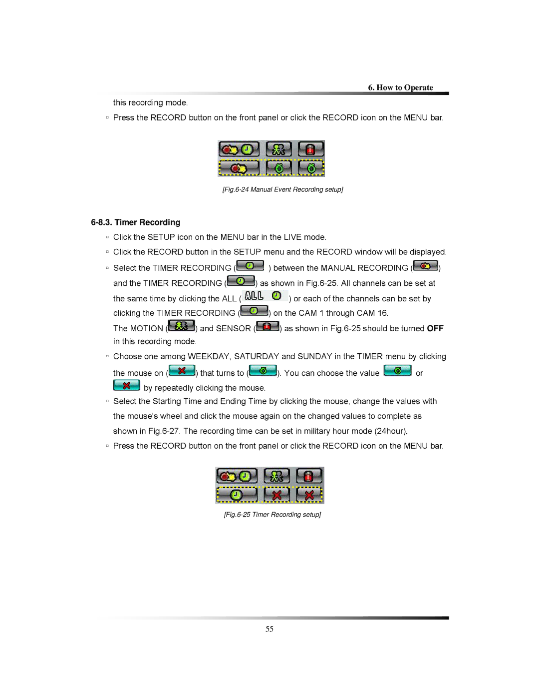 Clover Electronics CDR1650 instruction manual Timer Recording, Manual Event Recording setup 