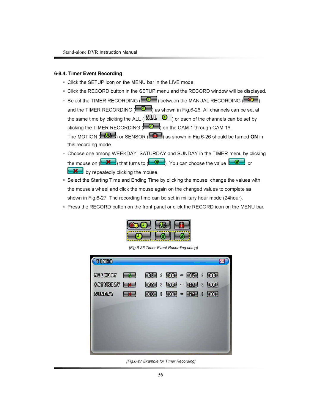 Clover Electronics CDR1650 instruction manual Timer Event Recording setup 