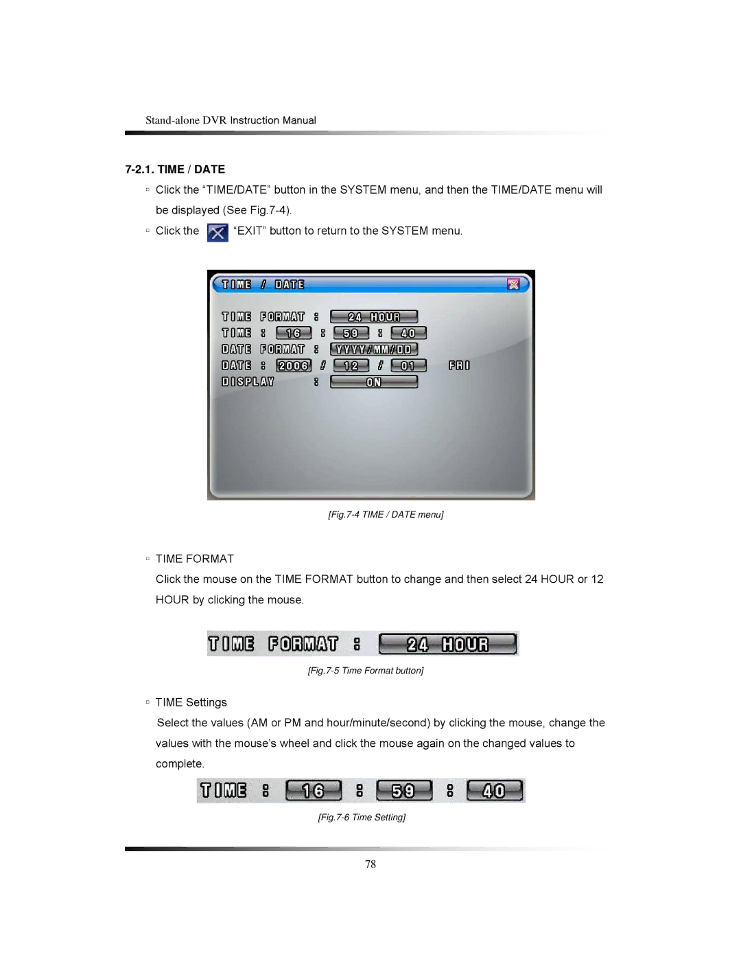 Clover Electronics CDR1650 instruction manual Time / Date, Time Format 