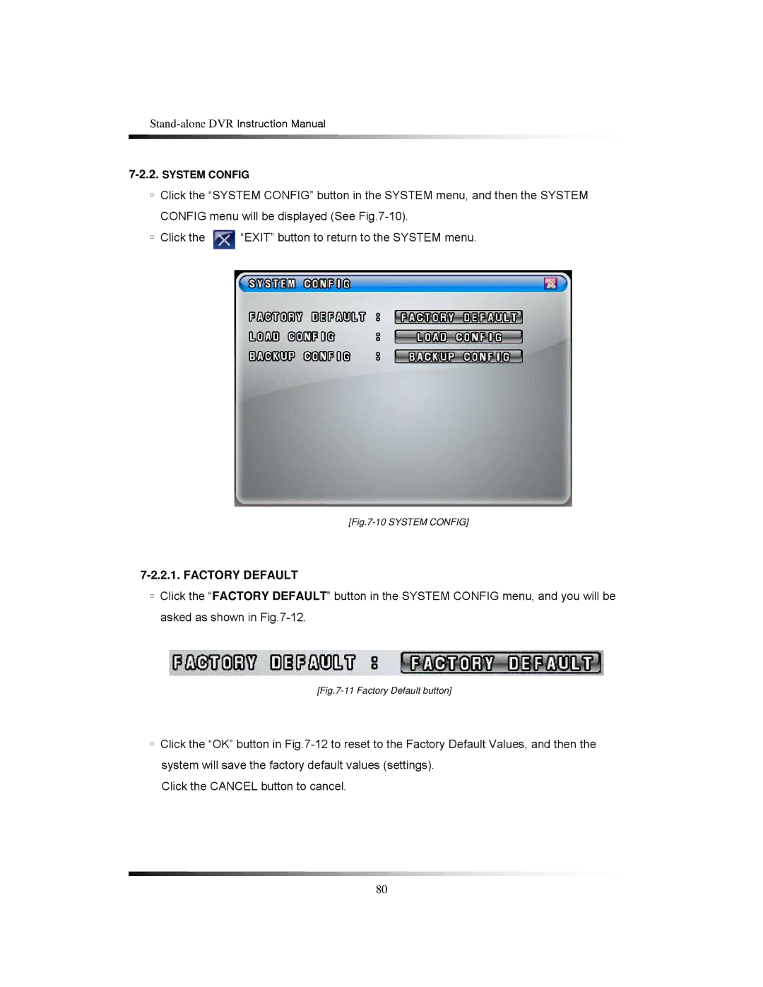 Clover Electronics CDR1650 instruction manual Factory Default, System Config 