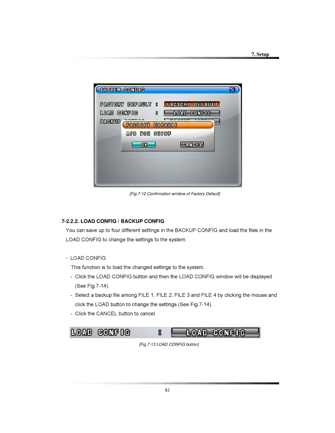 Clover Electronics CDR1650 instruction manual Load Config / Backup Config 