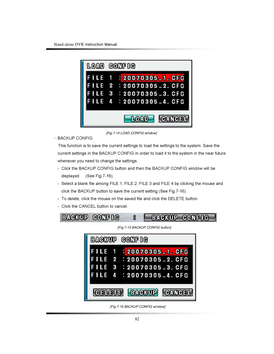 Clover Electronics CDR1650 instruction manual Backup Config, Load Config window 