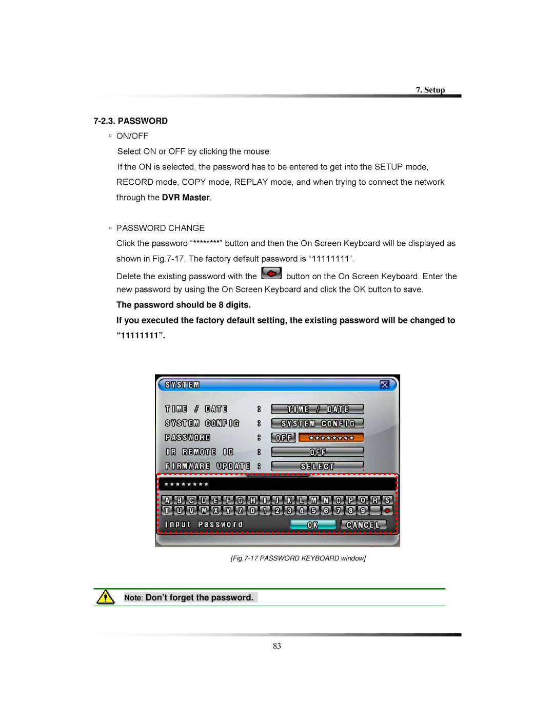 Clover Electronics CDR1650 instruction manual On/Off, Password Change 