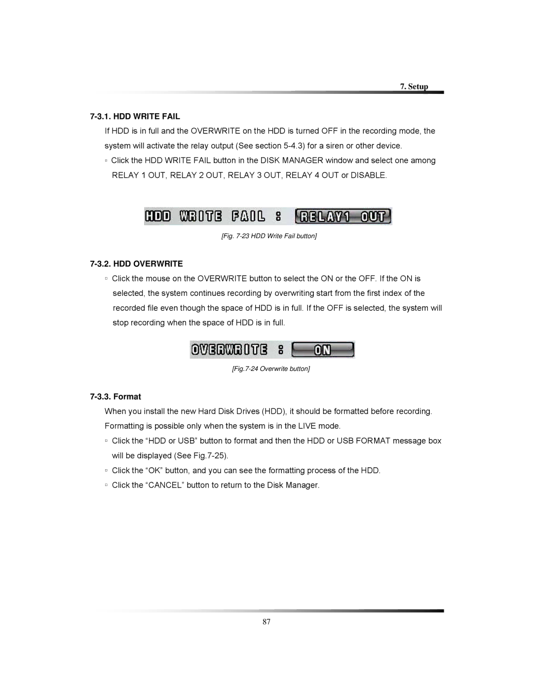 Clover Electronics CDR1650 instruction manual HDD Write Fail, HDD Overwrite, Format 