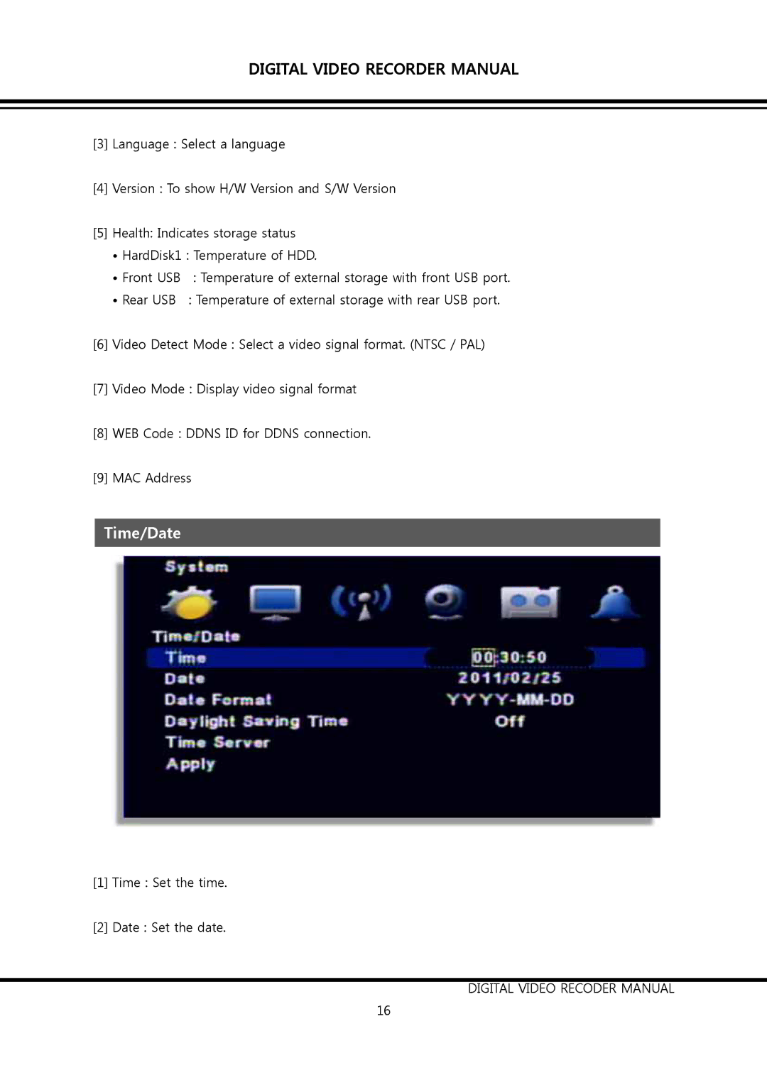 Clover Electronics DV0890, DV1690 instruction manual Time/Date 