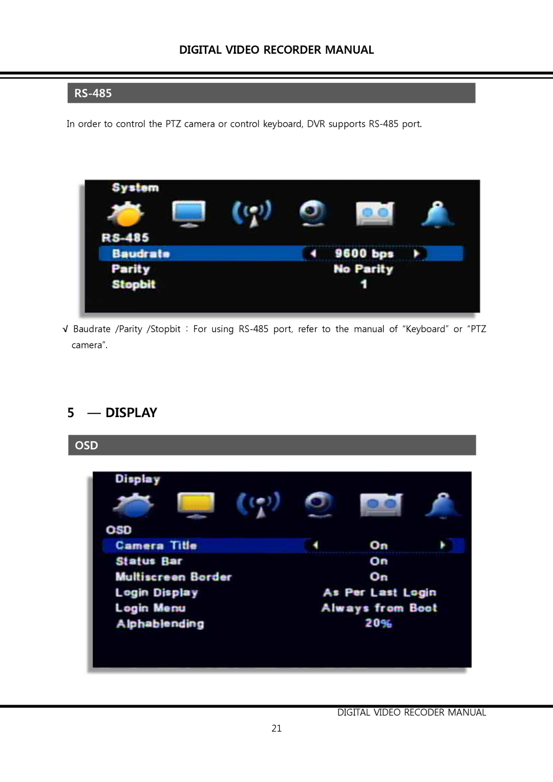 Clover Electronics DV1690, DV0890 instruction manual Display, RS-485 