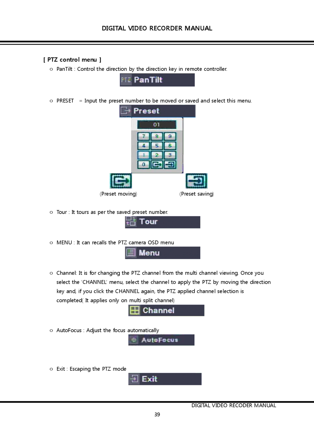 Clover Electronics DV1690, DV0890 instruction manual PTZ control menu 