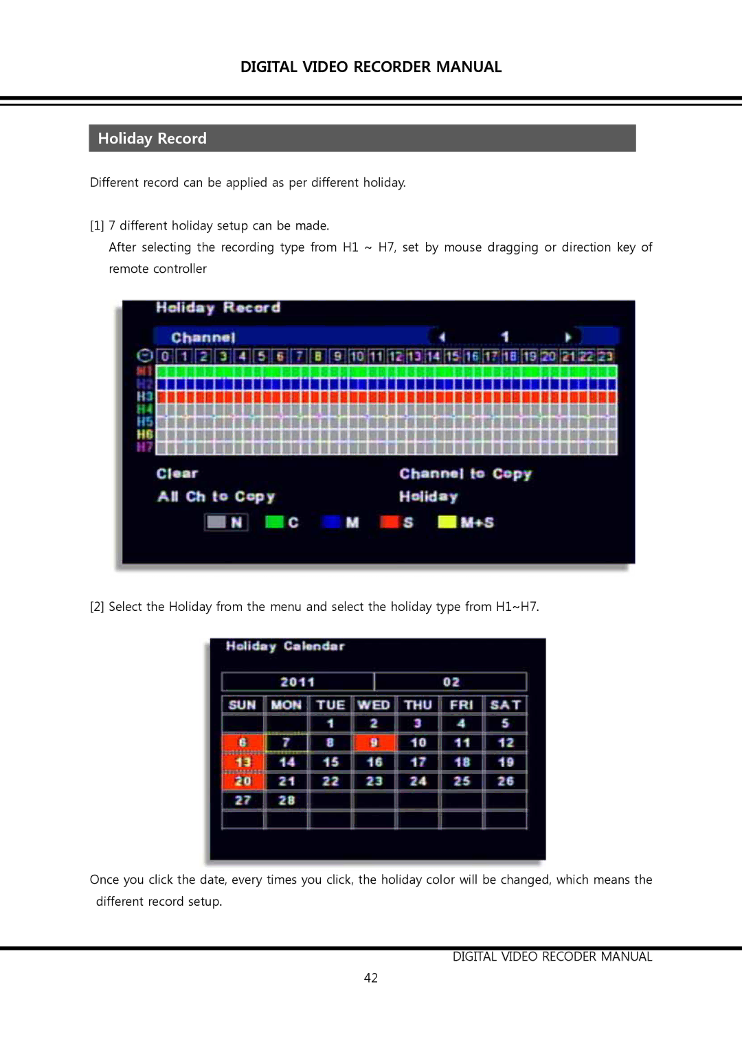 Clover Electronics DV0890, DV1690 instruction manual Holiday Record 