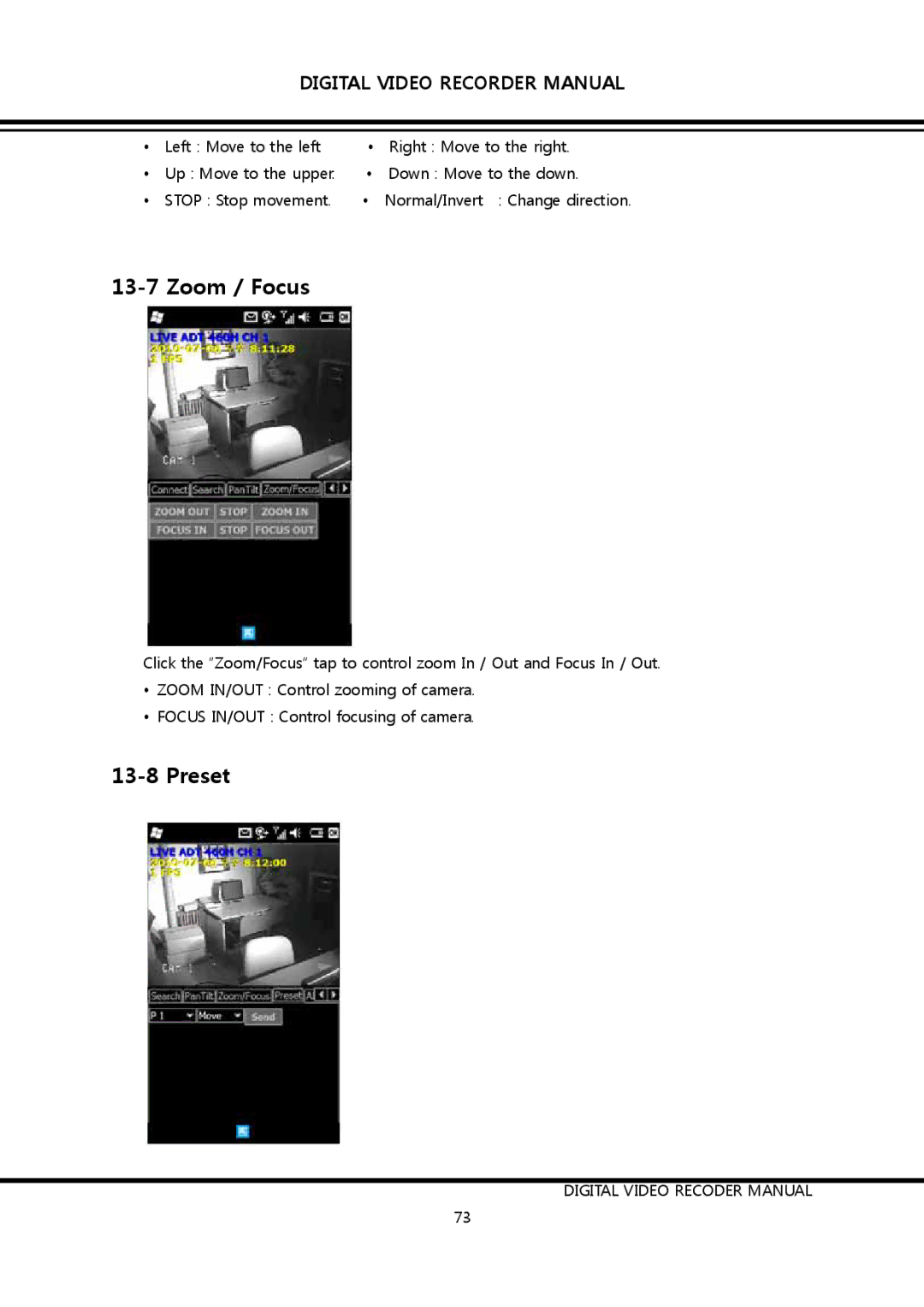 Clover Electronics DV1690, DV0890 instruction manual Zoom / Focus, Preset 