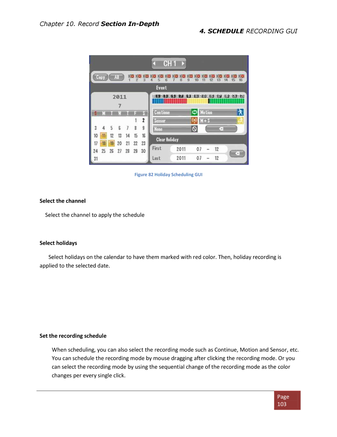 Clover Electronics DV1670D instruction manual Select the channel, Select holidays, Set the recording schedule 