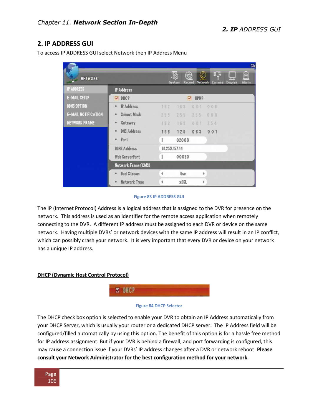 Clover Electronics DV1670D instruction manual IP Address GUI, Dhcp Dynamic Host Control Protocol 