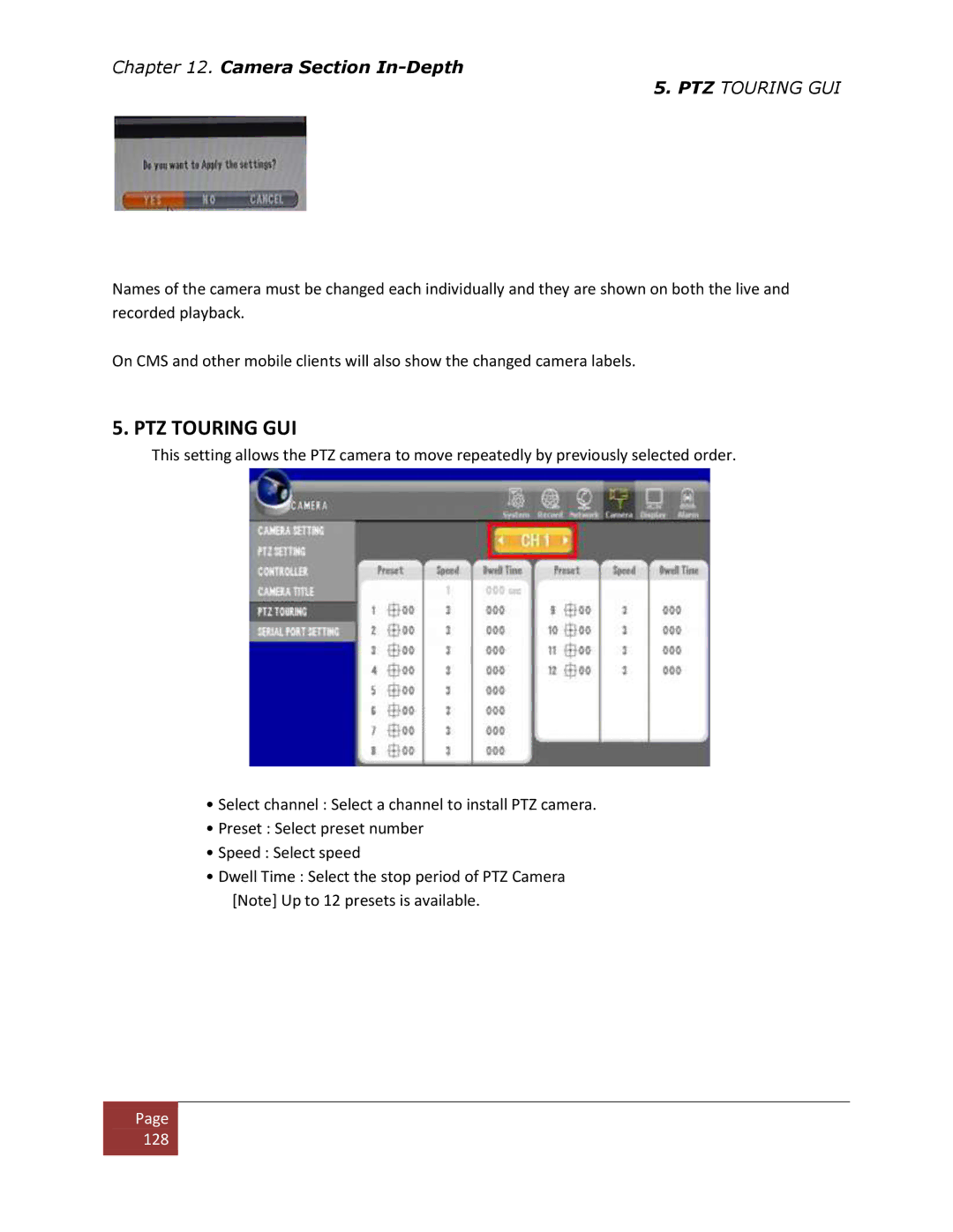 Clover Electronics DV1670D instruction manual PTZ Touring GUI 