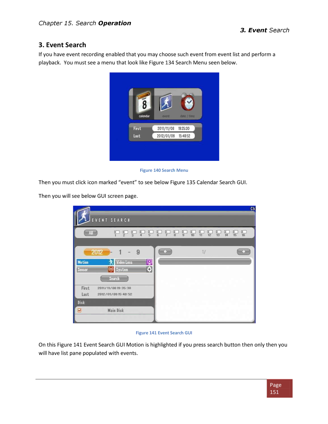 Clover Electronics DV1670D instruction manual Event Search GUI 